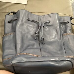 Banana Republic Dark Blue Leather Hobo Drawstring Bag